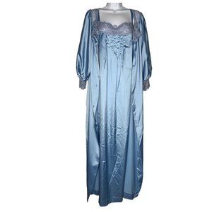 2pc CHRISTIAN DIOR - USA MADE! Blue Nightgown/Robe Lingerie Peignoir Set  Large